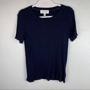 Anthropologie Cloth & Stone Navy Blue Ribbed‎ Crew Neck Tee Shirt Women's Small